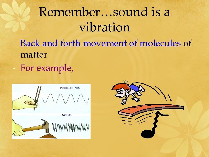 Remember…sound is a vibration - Back and forth movement of molecules of matter -