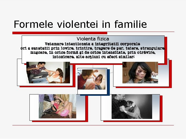 Formele violentei in familie Violenta fizica Vatamare intentionata a integritatii corporale ori a sanatatii