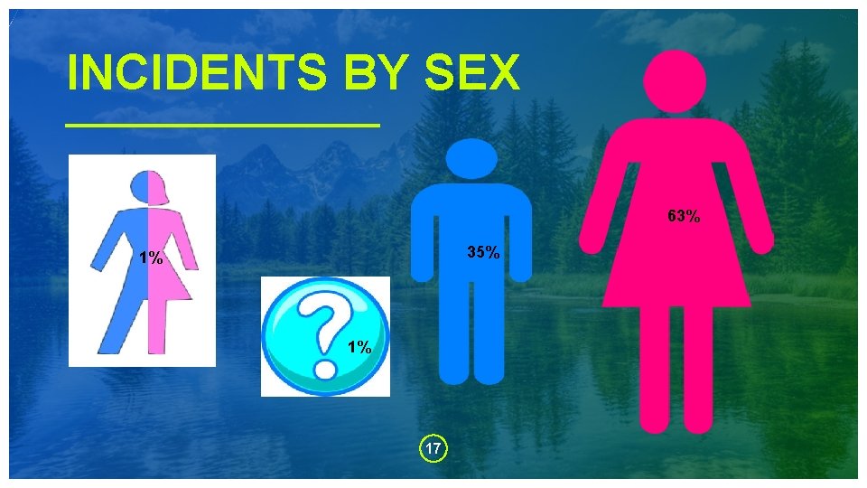 INCIDENTS BY SEX 63% 35% 1% 1% 17 