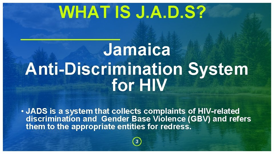 WHAT IS J. A. D. S? Jamaica Anti-Discrimination System for HIV • JADS is
