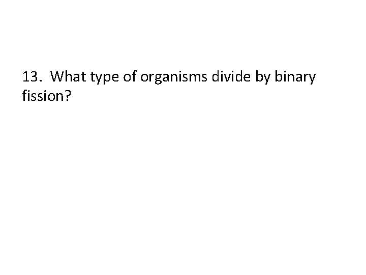 13. What type of organisms divide by binary fission? 