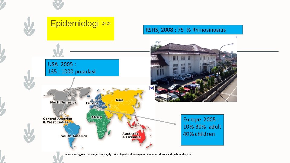 Epidemiologi >> RSHS, 2008 : 75 % Rhinosinusitis USA 2005 : 135 : 1000