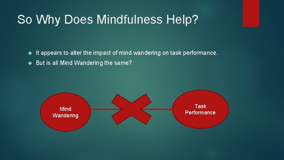 So Why Does Mindfulness Help? It appears to alter the impact of mind wandering