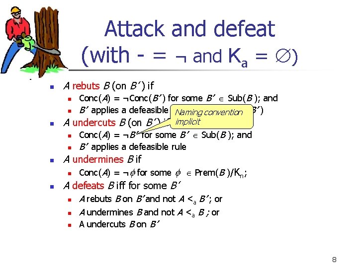 Attack and defeat (with - = ¬ and Ka = ) n A rebuts