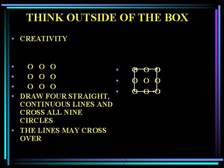 THINK OUTSIDE OF THE BOX • CREATIVITY • O O O • • DRAW