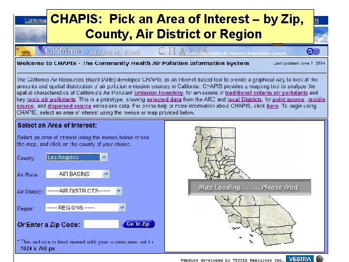 CHAPIS: Pick an Area of Interest – by Zip, County, Air District or Region