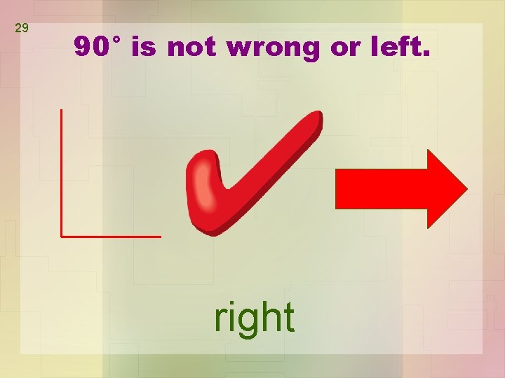 29 90° is not wrong or left. right 