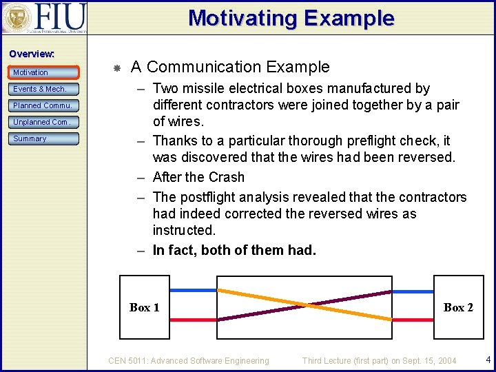 Motivating Example Overview: Motivation Events & Mech. Planned Commu. Unplanned Com. Summary A Communication