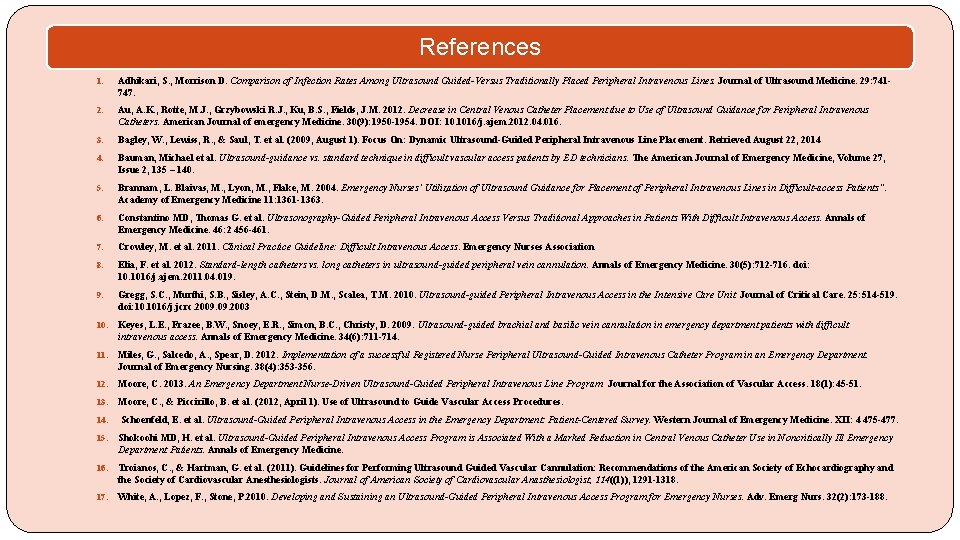 References 1. Adhikari, S. , Morrison D. Comparison of Infection Rates Among Ultrasound Guided-Versus