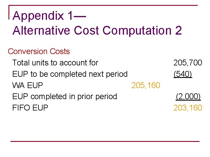 Appendix 1— Alternative Cost Computation 2 Conversion Costs Total units to account for EUP