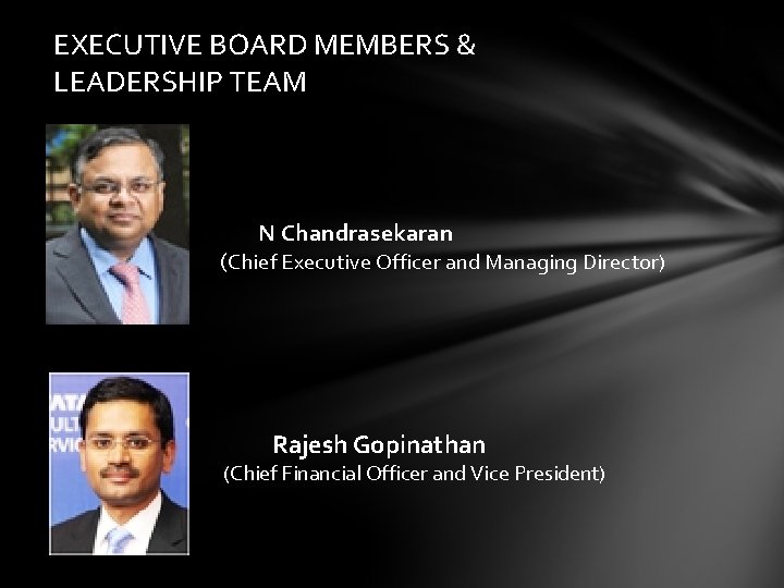 EXECUTIVE BOARD MEMBERS & LEADERSHIP TEAM N Chandrasekaran (Chief Executive Officer and Managing Director)