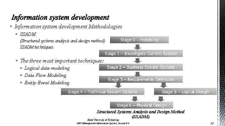 § Information system development Methodologies § SSADM (Structured systems analysis and design method) SSADM