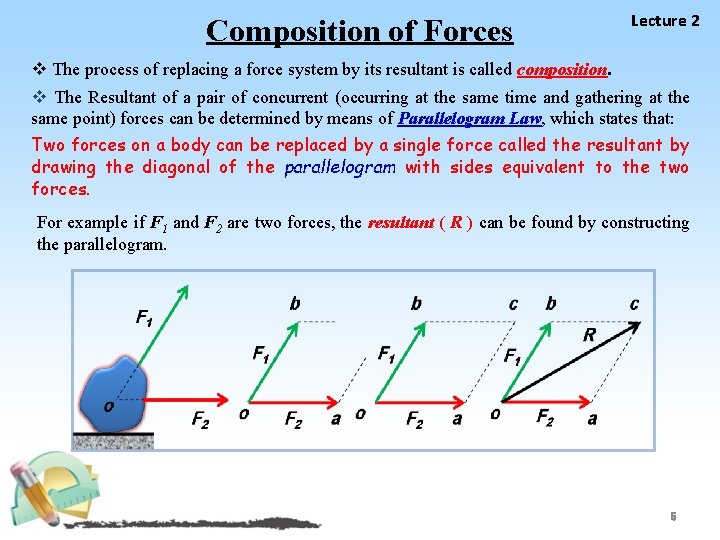 Composition of Forces Lecture 2 v The process of replacing a force system by