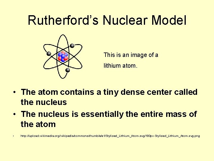 Rutherford’s Nuclear Model This is an image of a lithium atom. • The atom