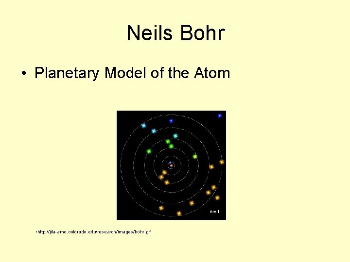 Neils Bohr • Planetary Model of the Atom • http: //jila-amo. colorado. edu/research/images/bohr. gif