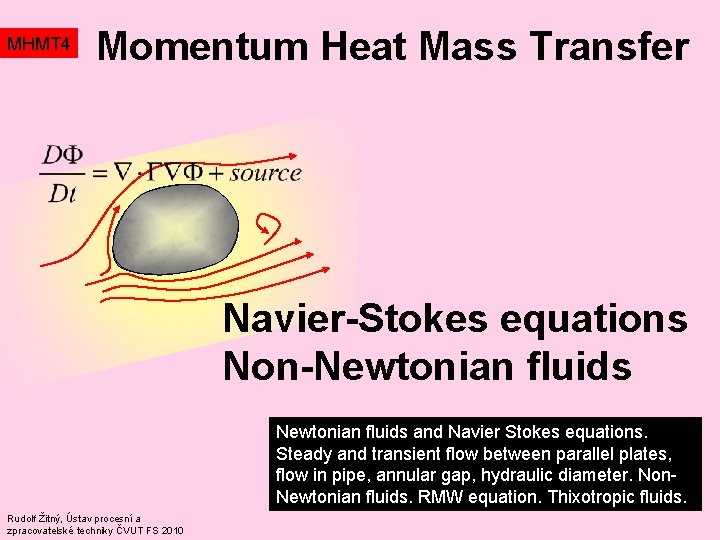 MHMT 4 Momentum Heat Mass Transfer Navier-Stokes equations Non-Newtonian fluids and Navier Stokes equations.