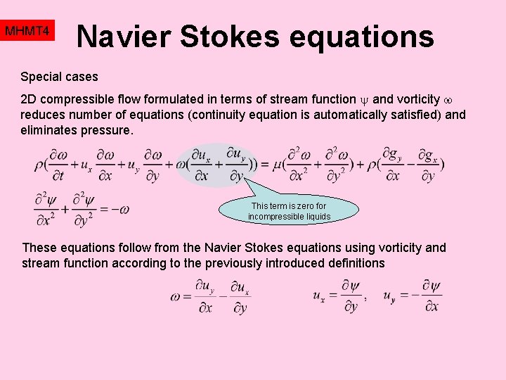 MHMT 4 Navier Stokes equations Special cases 2 D compressible flow formulated in terms