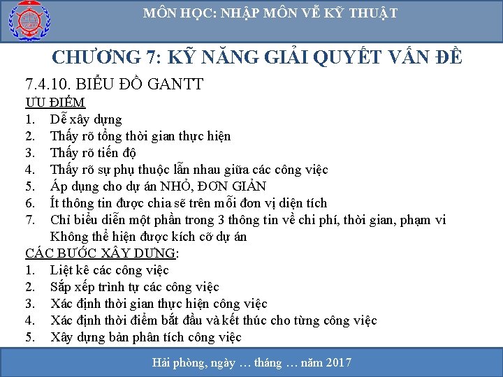 MÔN HỌC: NHẬP MÔN VỄ KỸ THUẬT CHƯƠNG 7: KỸ NĂNG GIẢI QUYẾT VẤN