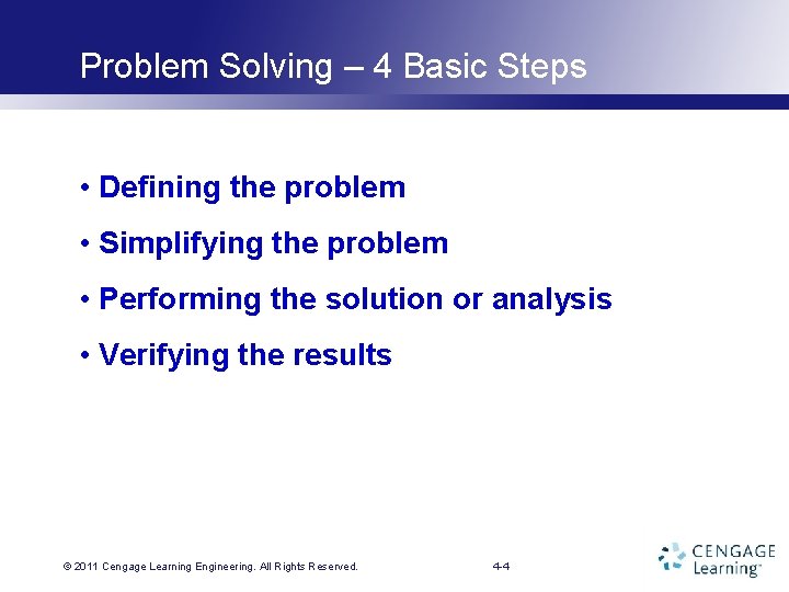 Problem Solving – 4 Basic Steps • Defining the problem • Simplifying the problem