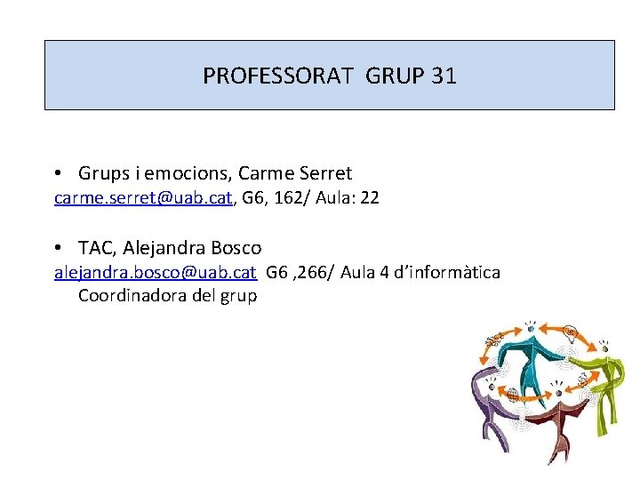 PROFESSORAT GRUP 31 • Grups i emocions, Carme Serret carme. serret@uab. cat, G 6,