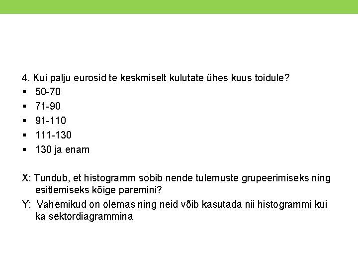 4. Kui palju eurosid te keskmiselt kulutate ühes kuus toidule? § 50 -70 §