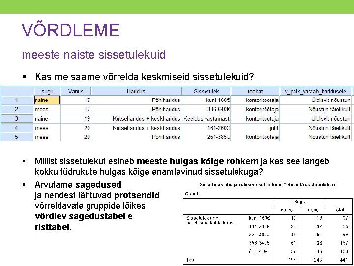 VÕRDLEME meeste naiste sissetulekuid § Kas me saame võrrelda keskmiseid sissetulekuid? § § Millist