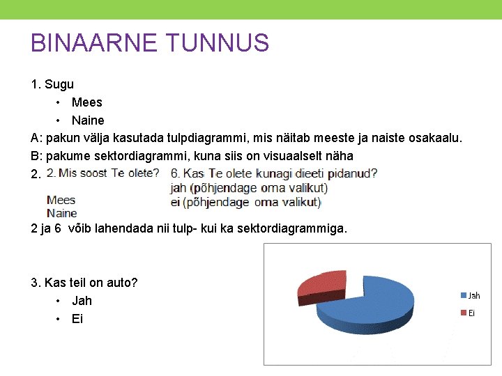 BINAARNE TUNNUS 1. Sugu • Mees • Naine A: pakun välja kasutada tulpdiagrammi, mis