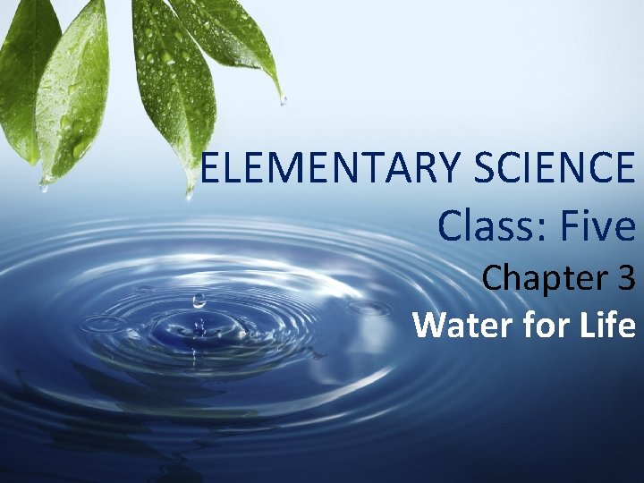 ELEMENTARY SCIENCE Class: Five Chapter 3 Water for Life 