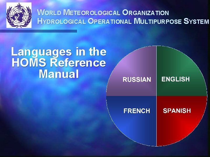 WORLD METEOROLOGICAL ORGANIZATION HYDROLOGICAL OPERATIONAL MULTIPURPOSE SYSTEM Languages in the HOMS Reference Manual 