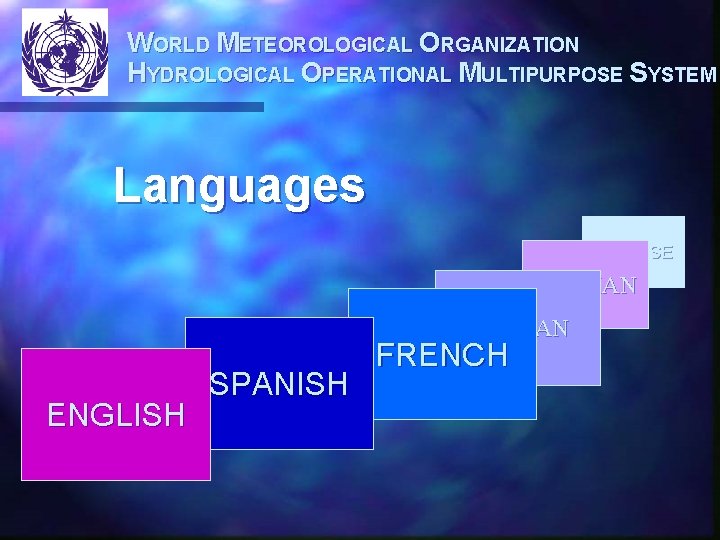 WORLD METEOROLOGICAL ORGANIZATION HYDROLOGICAL OPERATIONAL MULTIPURPOSE SYSTEM Languages CHINESE GERMAN RUSSIAN ENGLISH SPANISH FRENCH