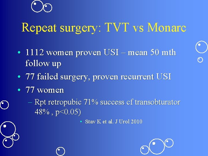 Repeat surgery: TVT vs Monarc • 1112 women proven USI – mean 50 mth