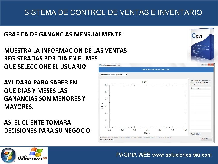 SISTEMA DE CONTROL DE VENTAS E INVENTARIO GRAFICA DE GANANCIAS MENSUALMENTE MUESTRA LA INFORMACION