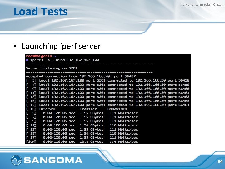 Load Tests Sangoma Technologies - © 2013 • Launching iperf server 34 