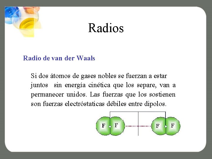 Radios Radio de van der Waals Si dos átomos de gases nobles se fuerzan