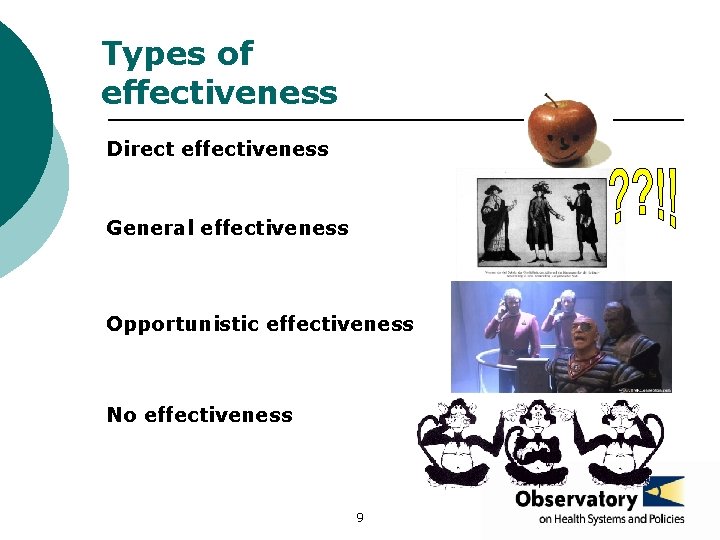 Types of effectiveness Direct effectiveness General effectiveness Opportunistic effectiveness No effectiveness 9 