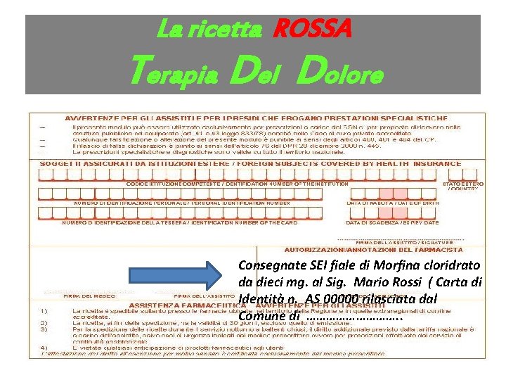 La ricetta ROSSA Terapia Del Dolore Consegnate SEI fiale di Morfina cloridrato da dieci