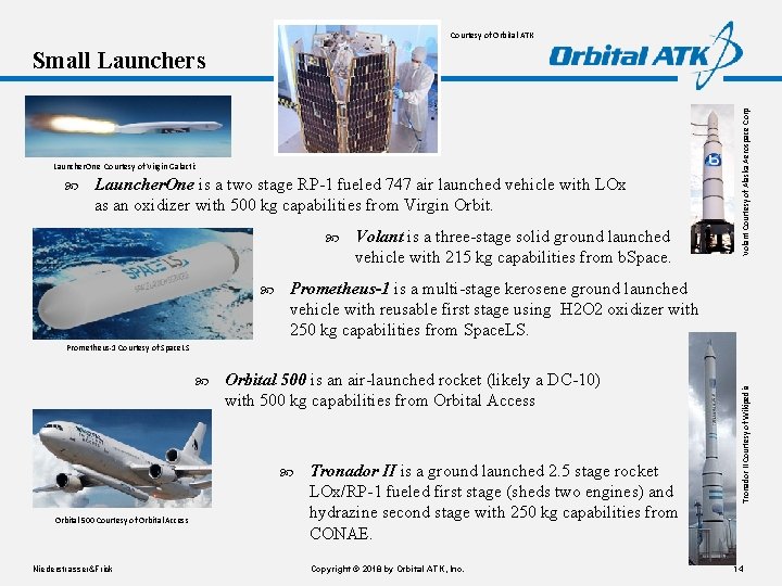 Courtesy of Orbital ATK Launcher. One Courtesy of Virgin Galactic Launcher. One is a Courtesy of Orbital ATK Launcher. One Courtesy of Virgin Galactic Launcher. One is a