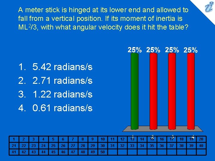 A meter stick is hinged at its lower end allowed to fall from a A meter stick is hinged at its lower end allowed to fall from a