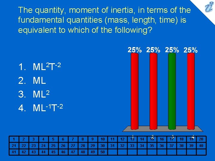 The quantity, moment of inertia, in terms of the fundamental quantities (mass, length, time) The quantity, moment of inertia, in terms of the fundamental quantities (mass, length, time)