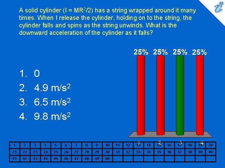 A solid cylinder (I = MR 2/2) has a string wrapped around it many A solid cylinder (I = MR 2/2) has a string wrapped around it many