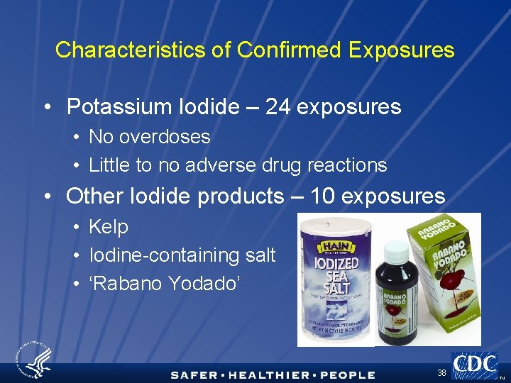 Characteristics of Confirmed Exposures • Potassium Iodide – 24 exposures • No overdoses •