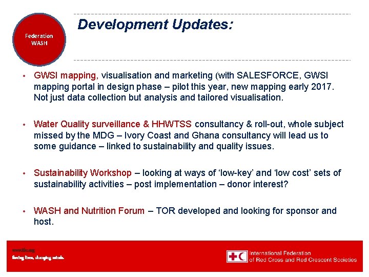 Federation Health WASH Wat. San/EH Development Updates: • GWSI mapping, visualisation and marketing (with