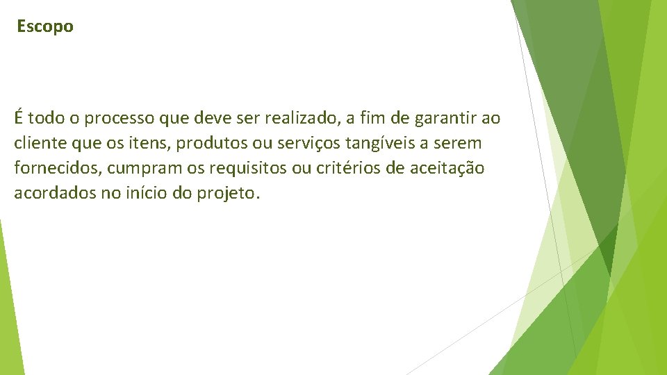  Escopo É todo o processo que deve ser realizado, a fim de garantir