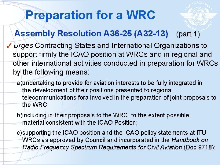 Preparation for a WRC Assembly Resolution A 36 -25 (A 32 -13) (part 1)