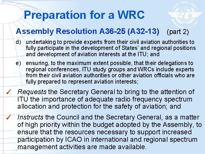 Preparation for a WRC Assembly Resolution A 36 -25 (A 32 -13) (part 2)