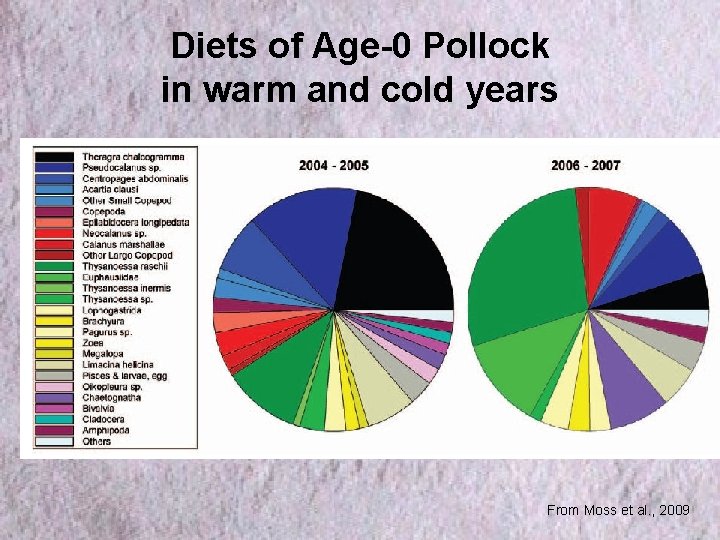 Diets of Age-0 Pollock in warm and cold years From Moss et al. ,