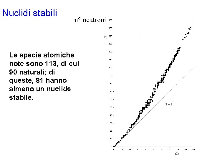 Nuclidi stabili n° neutroni Le specie atomiche note sono 113, di cui 90 naturali; Nuclidi stabili n° neutroni Le specie atomiche note sono 113, di cui 90 naturali;