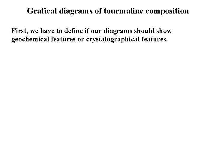 Grafical diagrams of tourmaline composition First, we have to define if our diagrams should