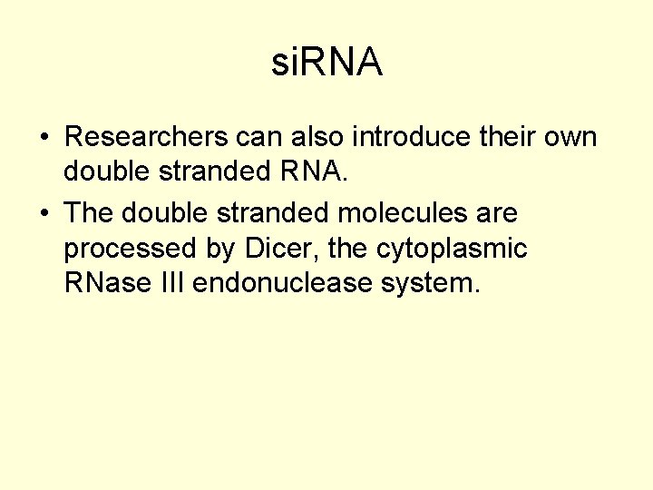 si. RNA • Researchers can also introduce their own double stranded RNA. • The