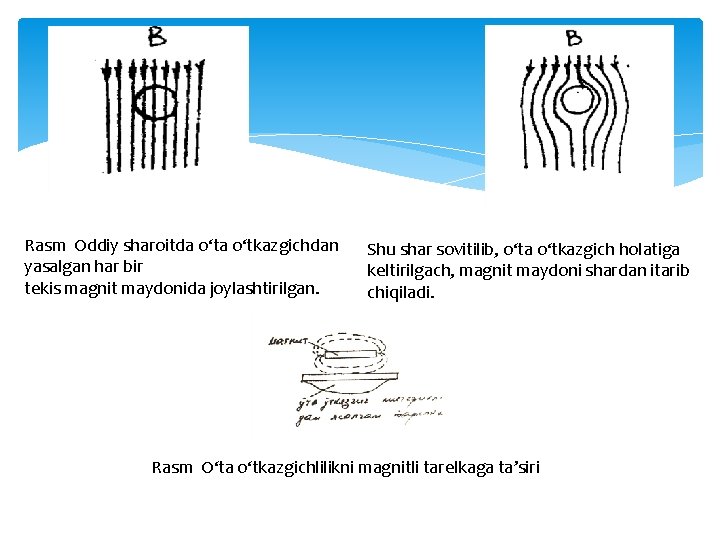 Rasm Oddiy sharoitda o‘tkazgichdan yasalgan har bir tekis magnit maydonida joylashtirilgan. Shu shar sovitilib, Rasm Oddiy sharoitda o‘tkazgichdan yasalgan har bir tekis magnit maydonida joylashtirilgan. Shu shar sovitilib,